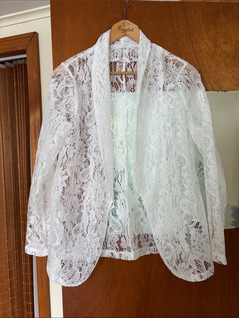 SHEIN White Lace Open-Front Blazer Jacket